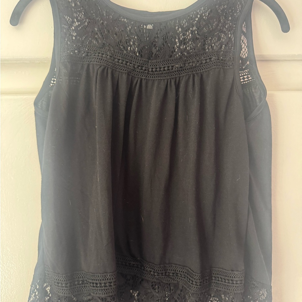 Black Lace-Trim Sleeveless girls top